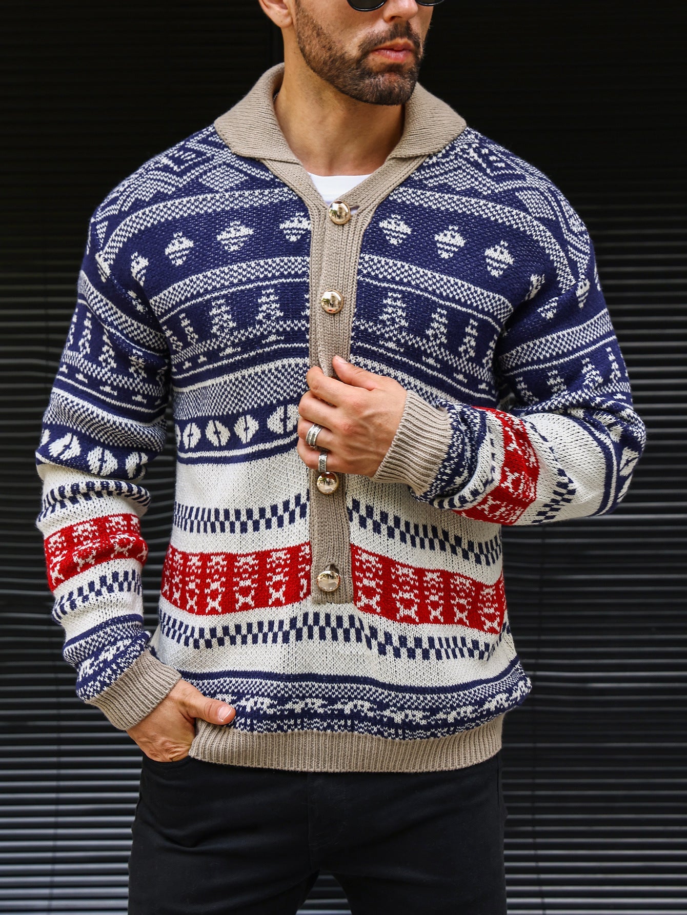 Autumn Sweater Knitwear Coat For Men - Navy Blue / M