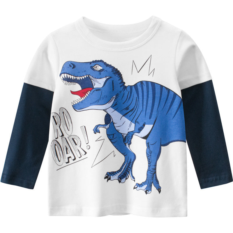 Baby Clothes Boy Cottoming Shirt Children Long Sleeve T-shirt - White / 130cm