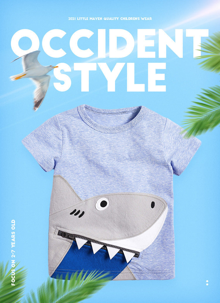 Boy’S T-Shirt Knitted Cotton Short Sleeve Cartoon Children’S T-Shirt