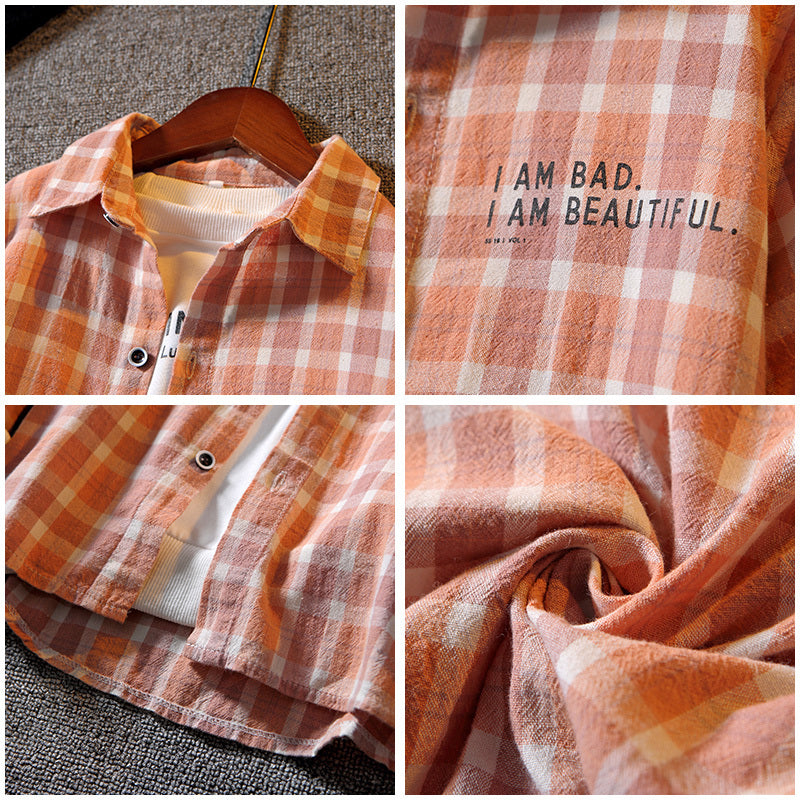 Boys’ Long-sleeved Plaid Shirt Casual Trendy And Handsome