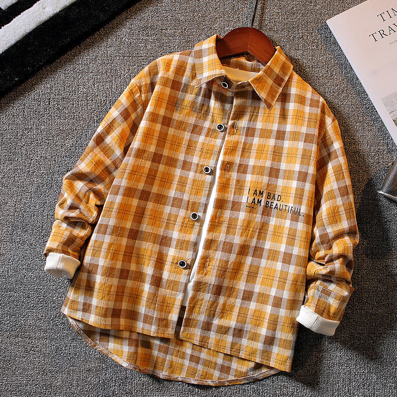 Boys’ Long-sleeved Plaid Shirt Casual Trendy And Handsome