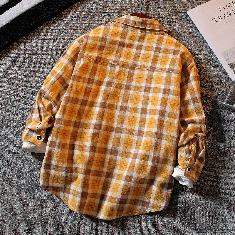 Boys’ Long-sleeved Plaid Shirt Casual Trendy And Handsome