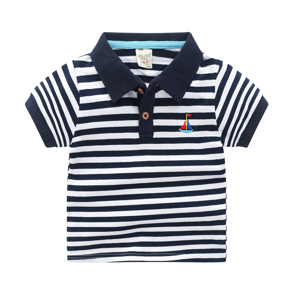 Children’s Short-sleeved Polo Shirt Lapel T-shirt - Navy Blue / 120cm