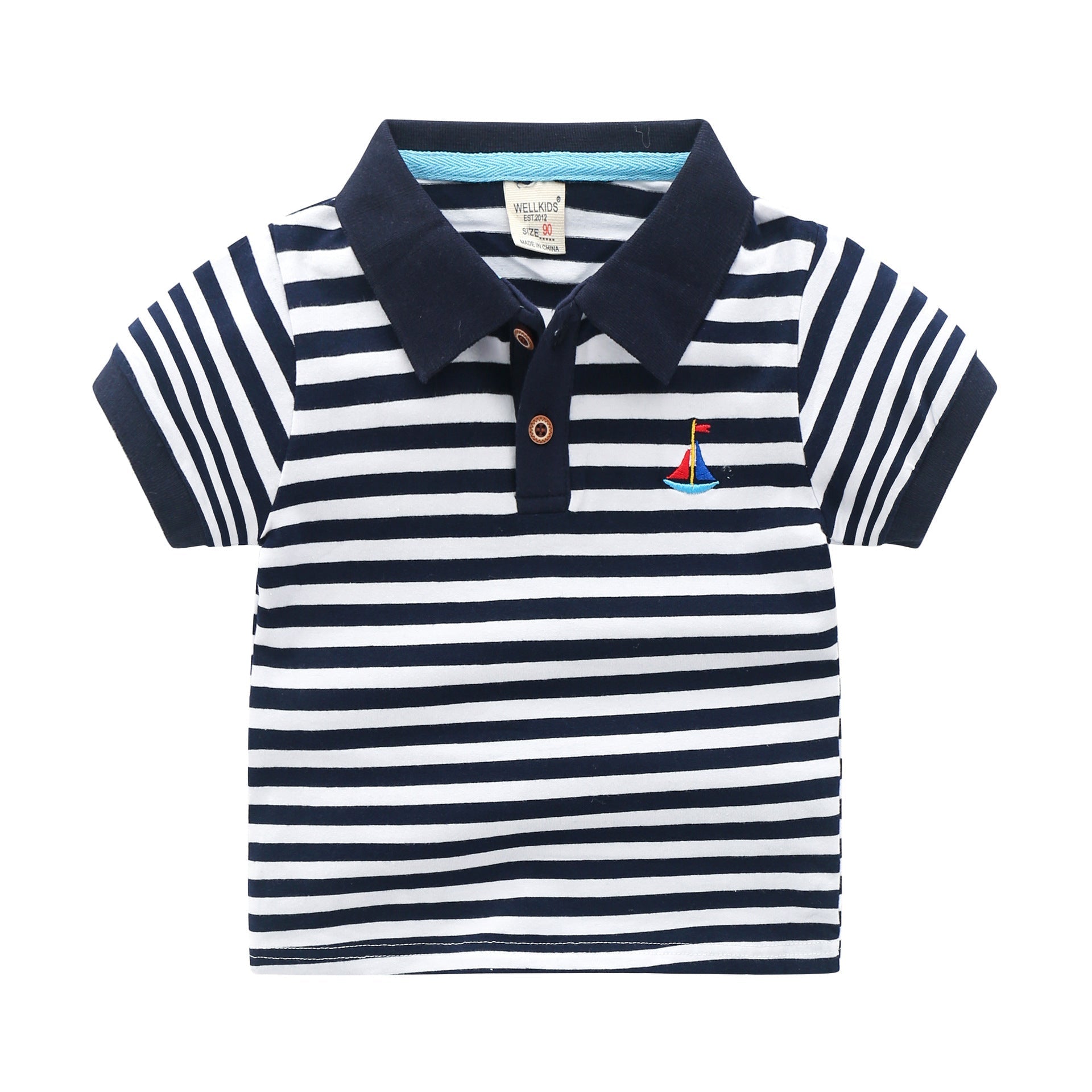 Children’s Short-sleeved Polo Shirt Lapel T-shirt - Navy Blue / 120cm