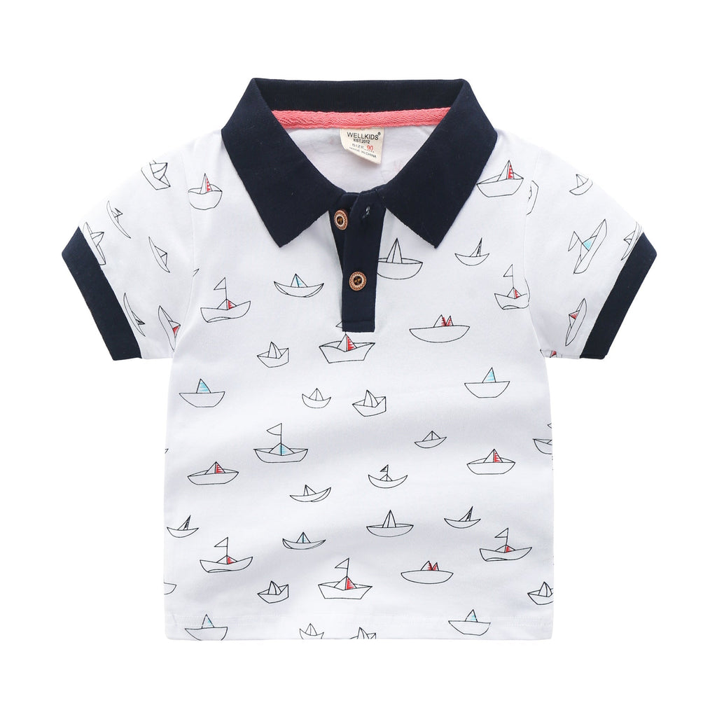 Children’s Short-sleeved Polo Shirt Lapel T-shirt - White / 90cm