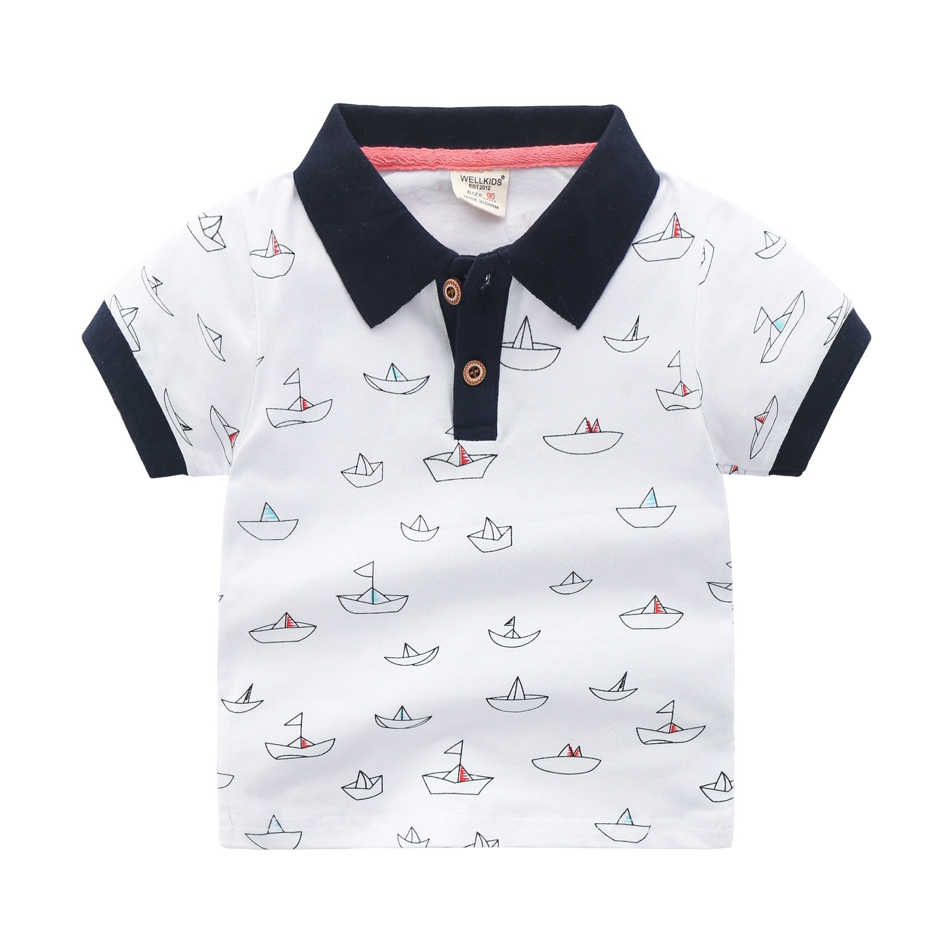 Children’s Short-sleeved Polo Shirt Lapel T-shirt - White / 90cm