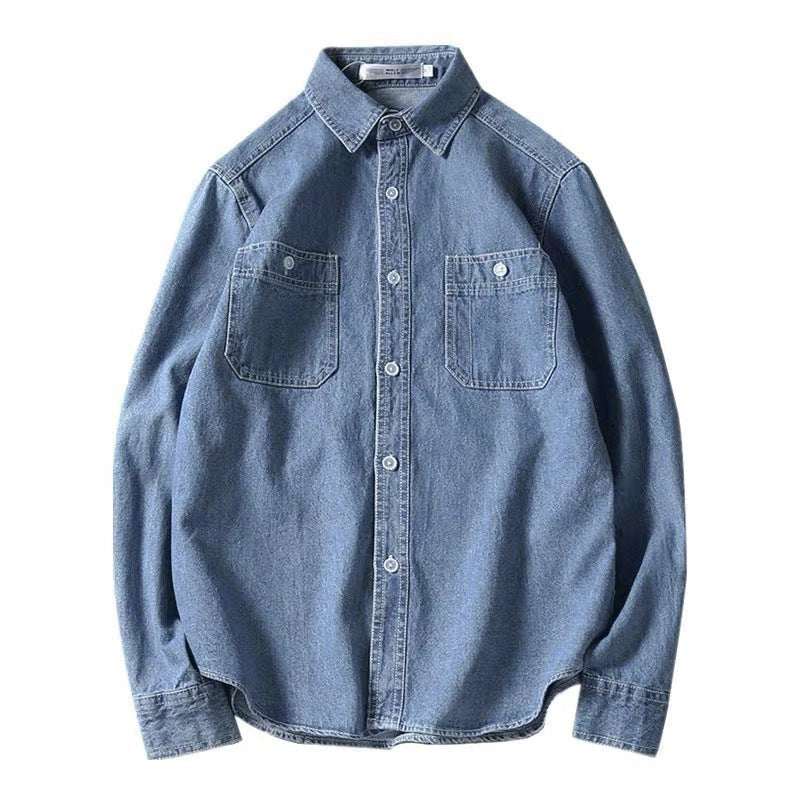 Denim Long Sleeve Shirt Men’s Spring And Autumn Turn-down Collar Coat Japanese Style