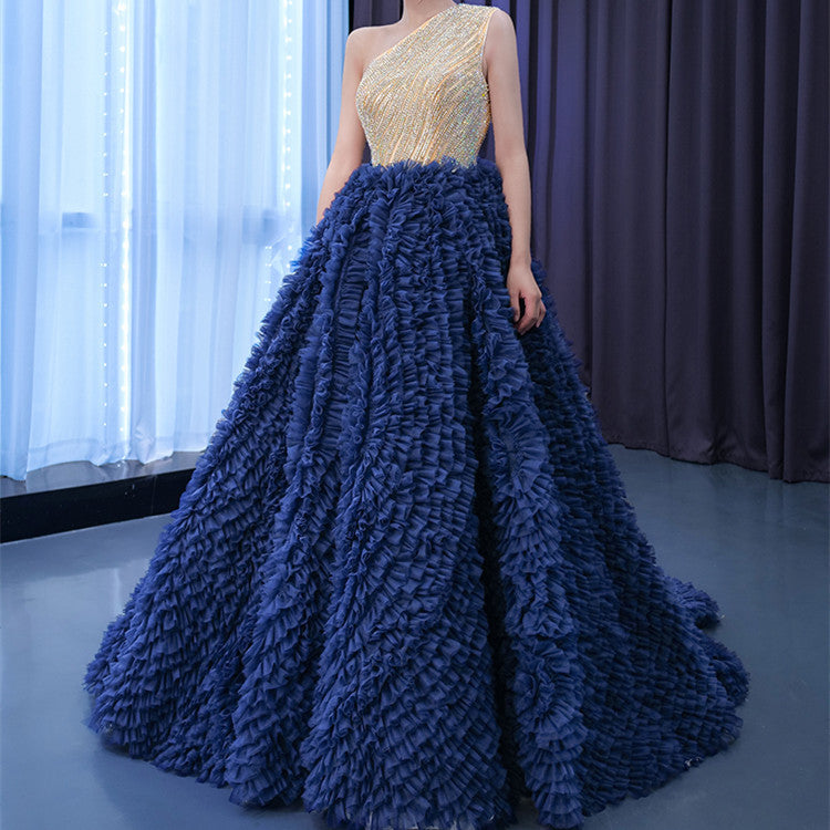 High Waist Slim Bride Singing Solo Poached Skirt - Blue / One size