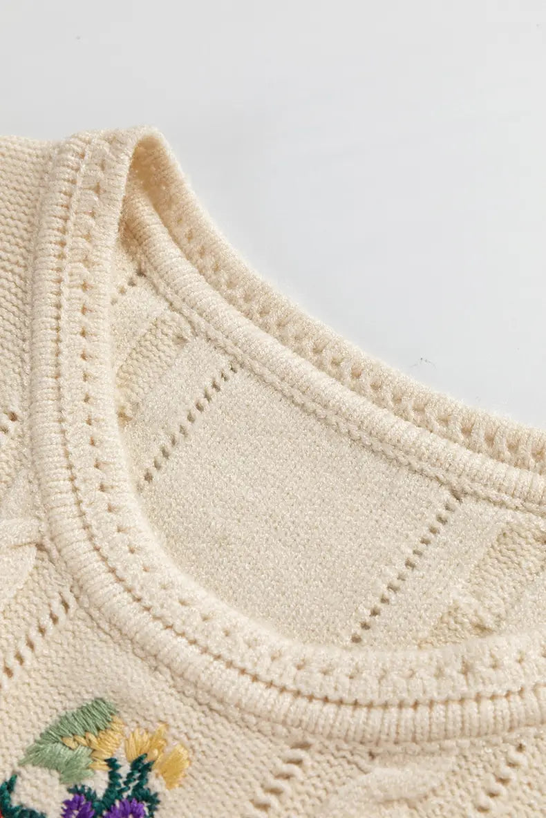 Fashion Floral Embroidered Knitted Vest For Women New Niche Retro Outerwear Sleeveless Top For Women