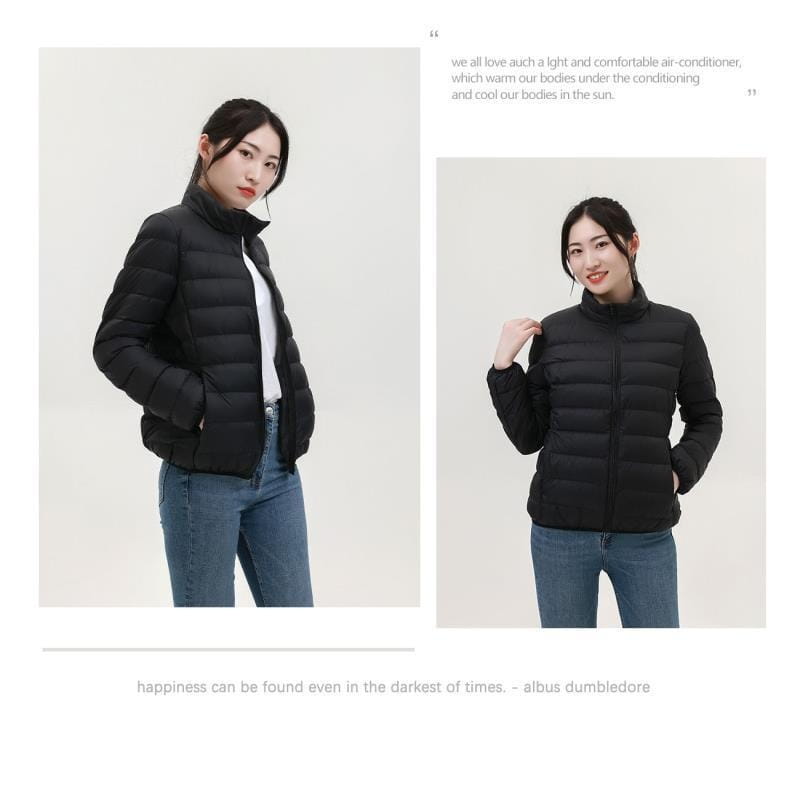 Lightweight Down Jacket Women’s Short Stand Collar Hooded