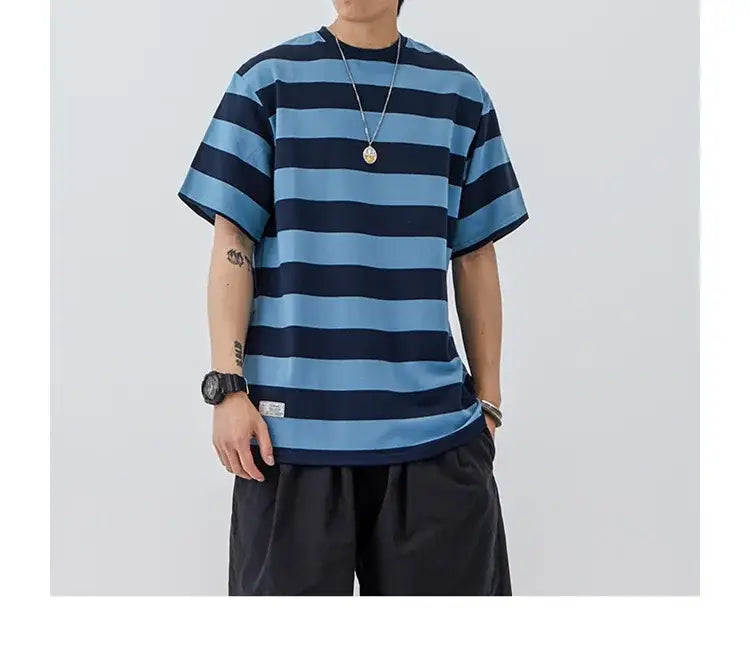 New Striped Short Sleeve Retro Striped Men