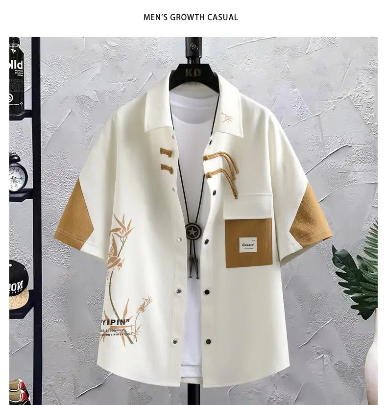 New Chinese Style National Style Suit Men’s Summer Short Sleeve Shirt Shorts Wear A Set Of Casual Sports Clothes