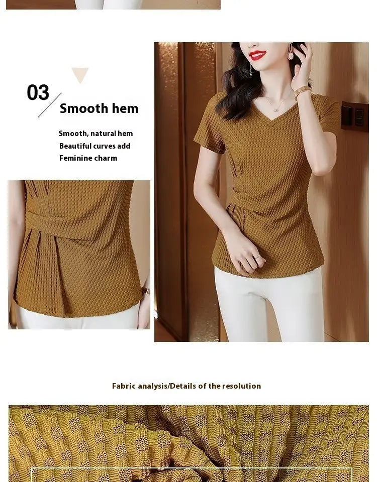 Knitted Ice Silk Short Sleeve T-shirt Women’s Summer