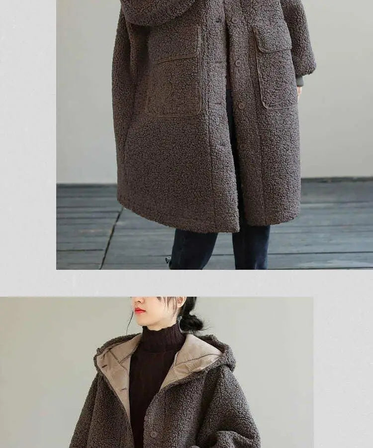 European And American Plus Size Loose Lamb Wool Younger Hoodie Padded Coat Women