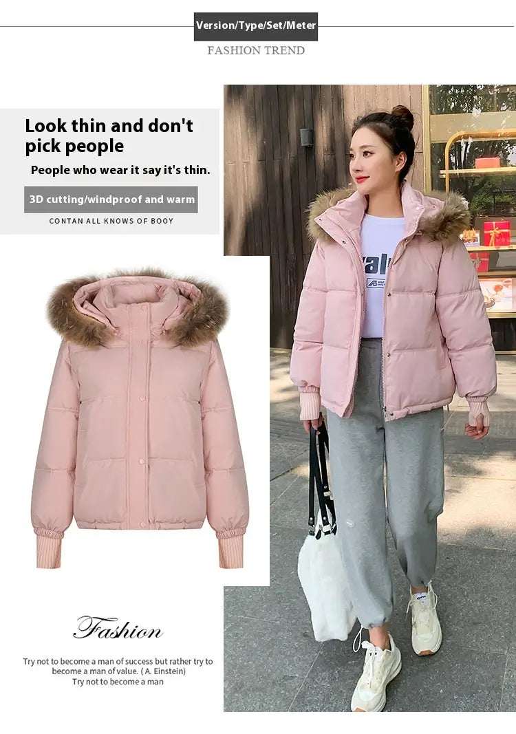 Loose Hooded Gloves Thickened Thermal Quilted Jacket Coat For Women