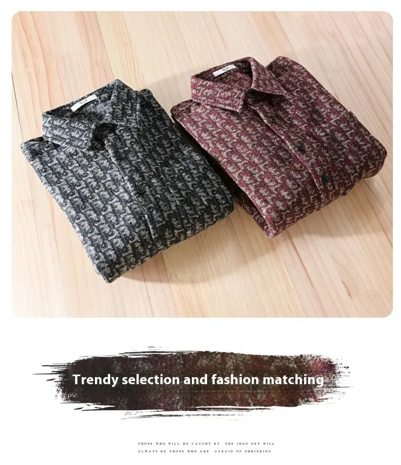 Men’s Brushed Thickened Long-sleeved Casual Loose Shirt Jacket