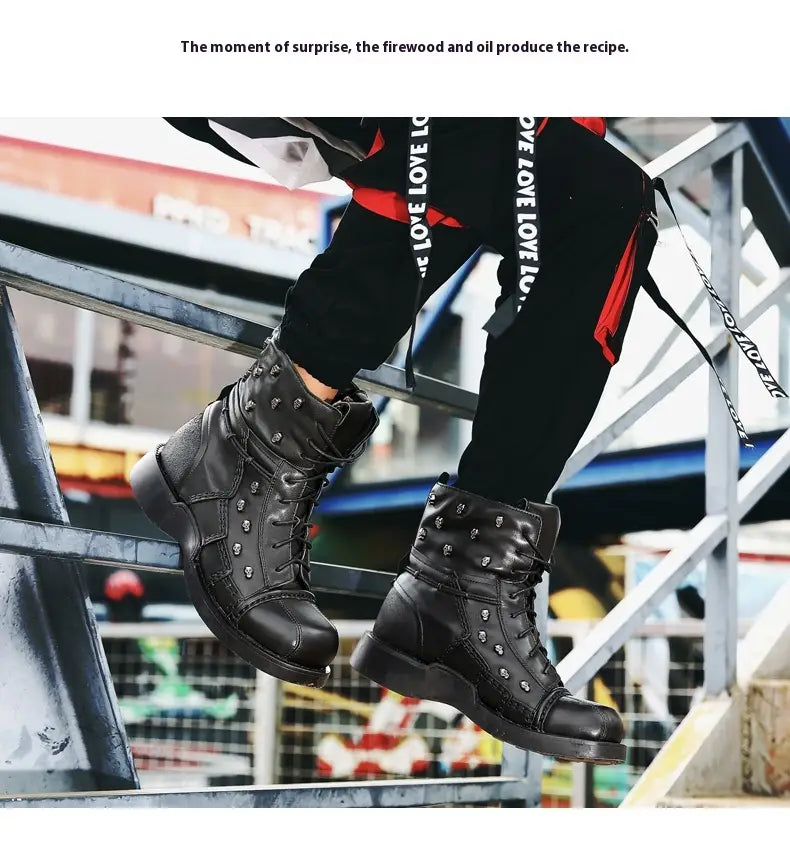 Men’s Warm Work Clothing Motorcycle Waterproof High-top Steampunk Leather Boots