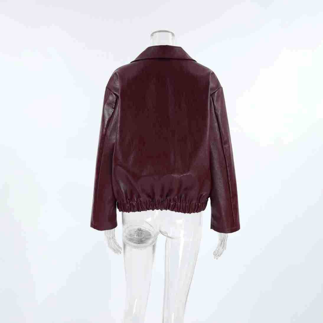 Retro Biker’s Style Wine Red European And American Handsome Matte Leather Jacket Coat
