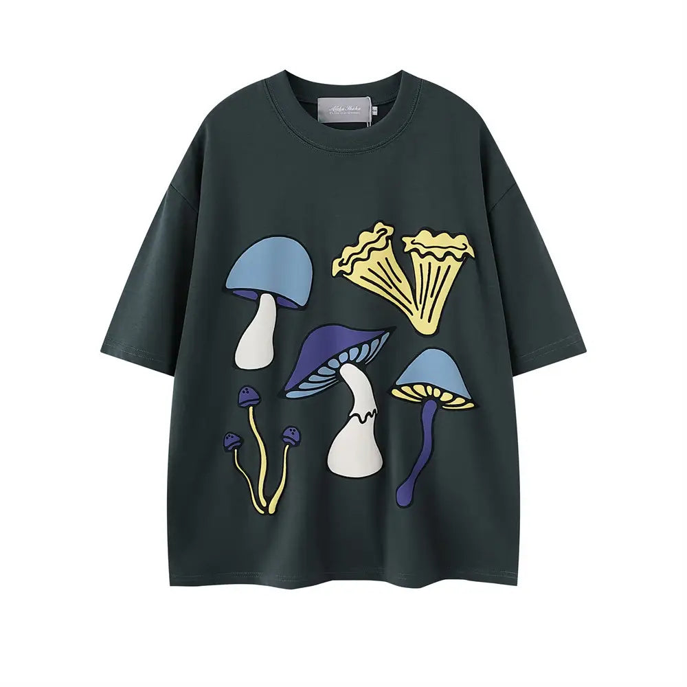 Mushroom Print Short Shirt T-shirt Casual Top