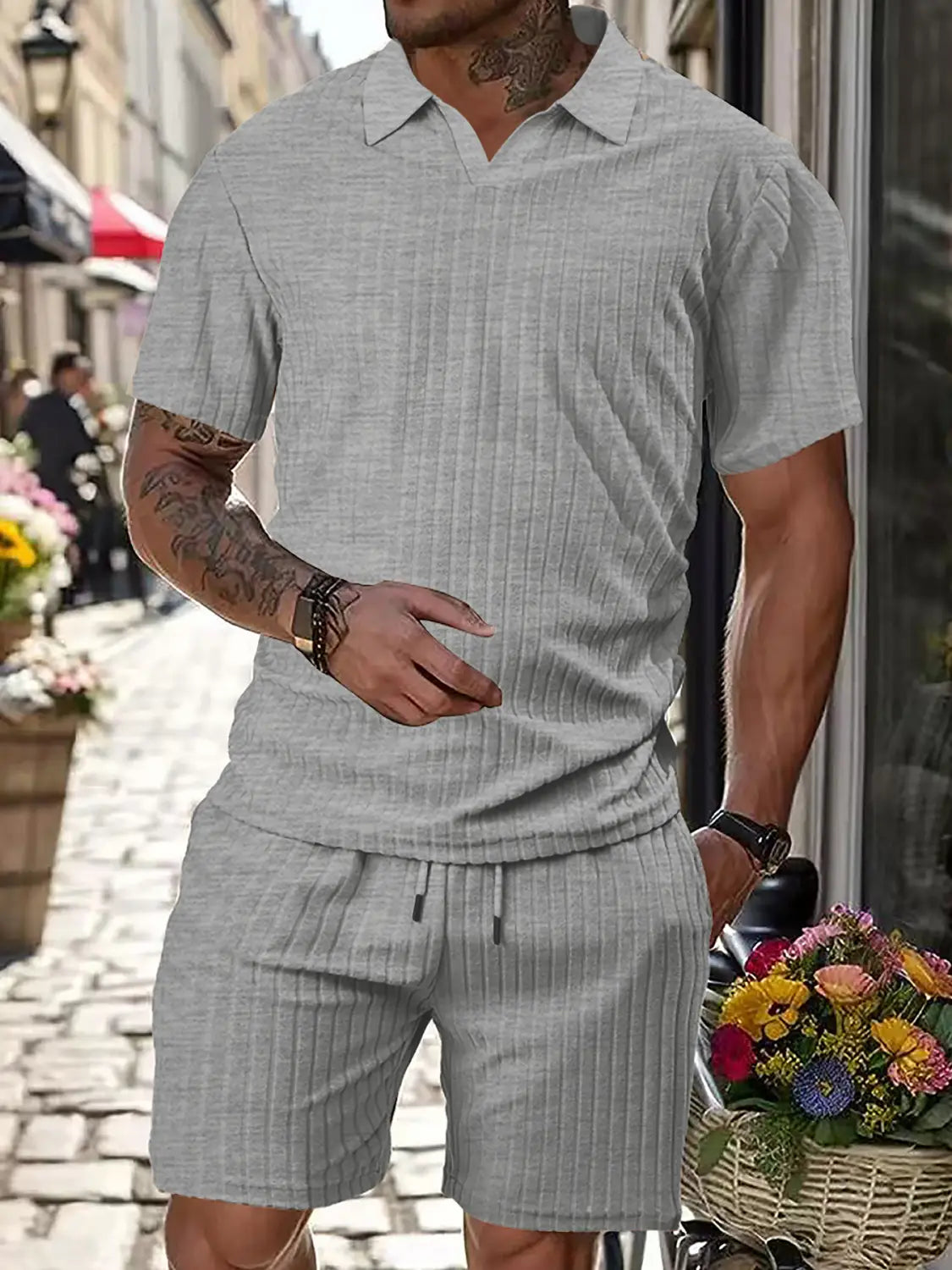 Men’s Breathable Figured Cloth Crew Neck Casual Sports Suit
