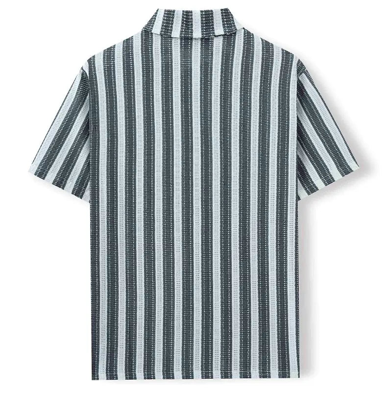 Men’s Beach Casual Yarn-dyed Striped Short-sleeved Lapel Shirt A0407