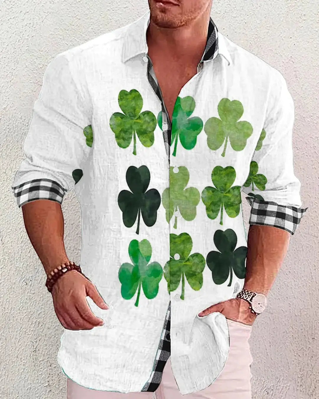 Gradient Digital Printing Lapel Long Sleeve Shirt Men