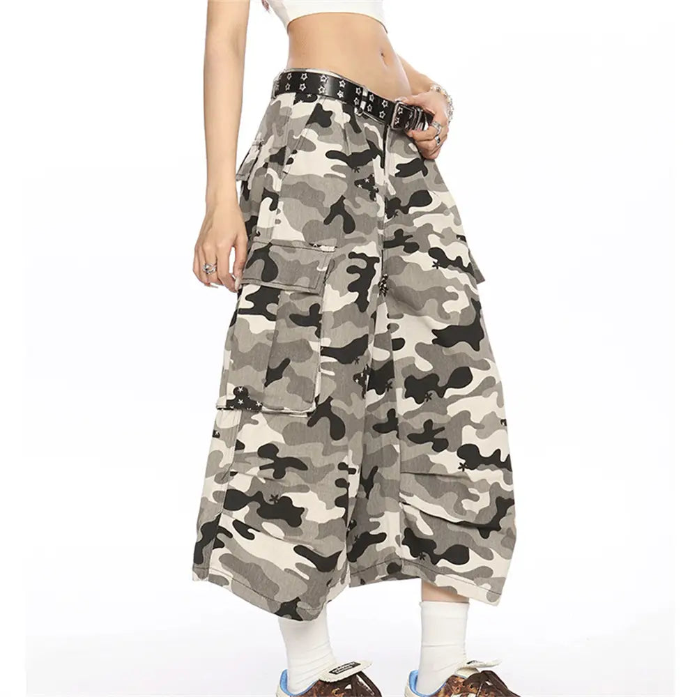 Multi-pocket Polka Dot Camouflage Cargo Pants Women