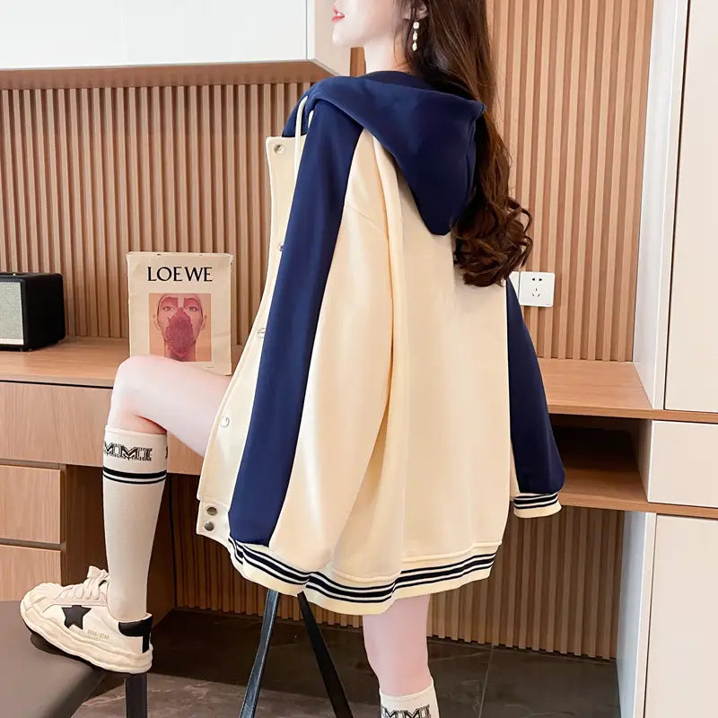 Casual Fashion Sweater Heavy Industry Cartoon Embroidery Contrast Color Baseball Uniform