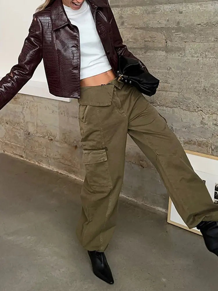 Wine Red Lapel Long Sleeve Leather Coat