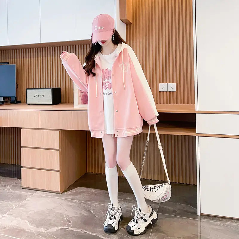 Casual Fashion Sweater Heavy Industry Cartoon Embroidery Contrast Color Baseball Uniform