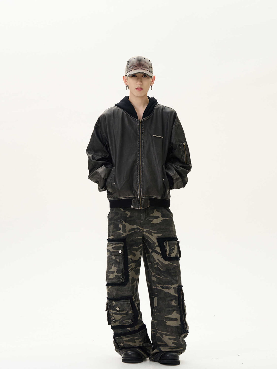 Distressed Hooded Flight Jacket Men’s And Women’s Heavy Coat