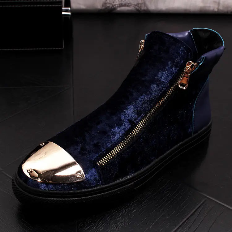 Hong Kong European Station New Plus Velvet Solid Color Iron Toe Trendy Casual High-top Shoes