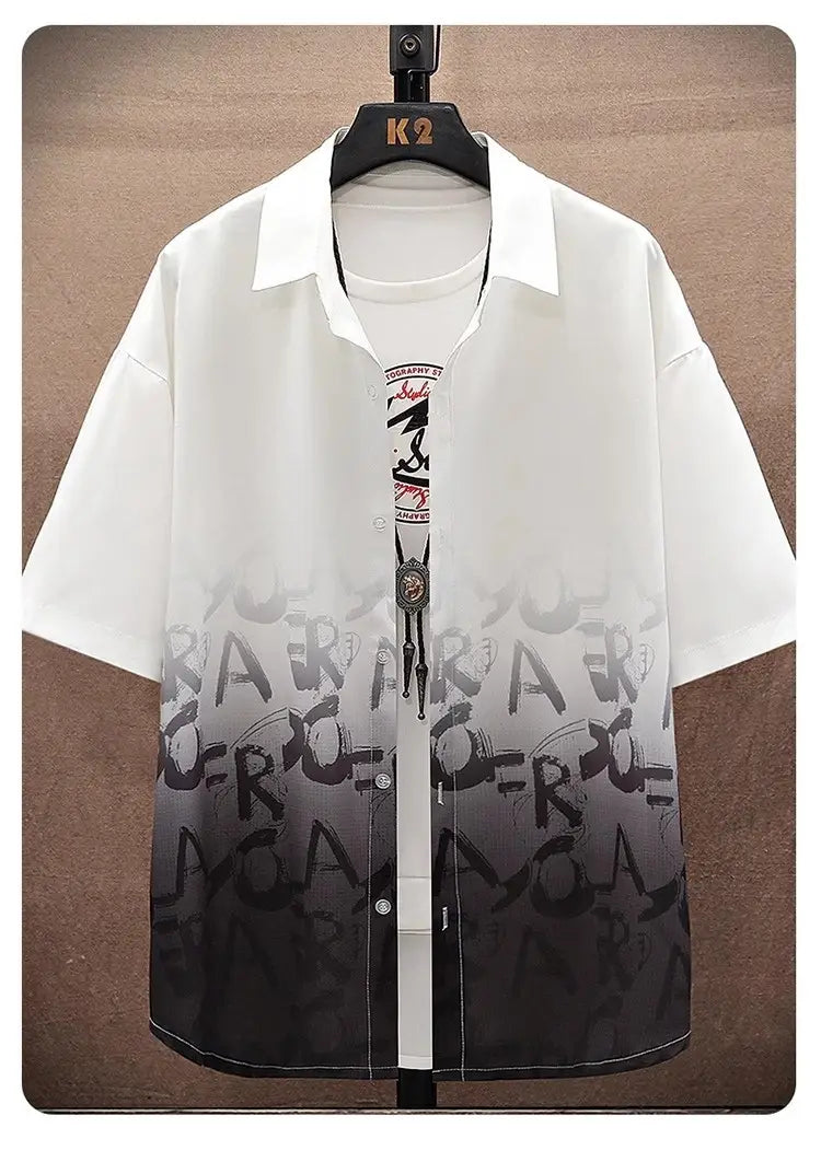 Summer Thin Ice Silk Shirt Loose Collar T-shirt Fattening Type Fat Man
