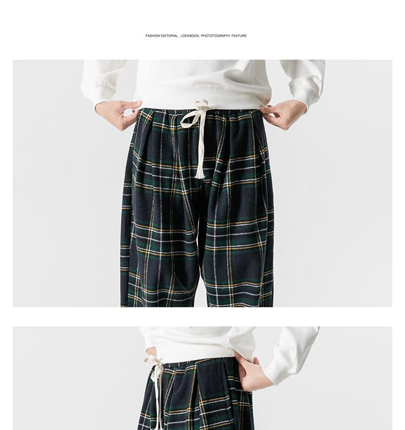 Hong Kong Style Plus Size Woolen Casual Harlan Plaid Pants