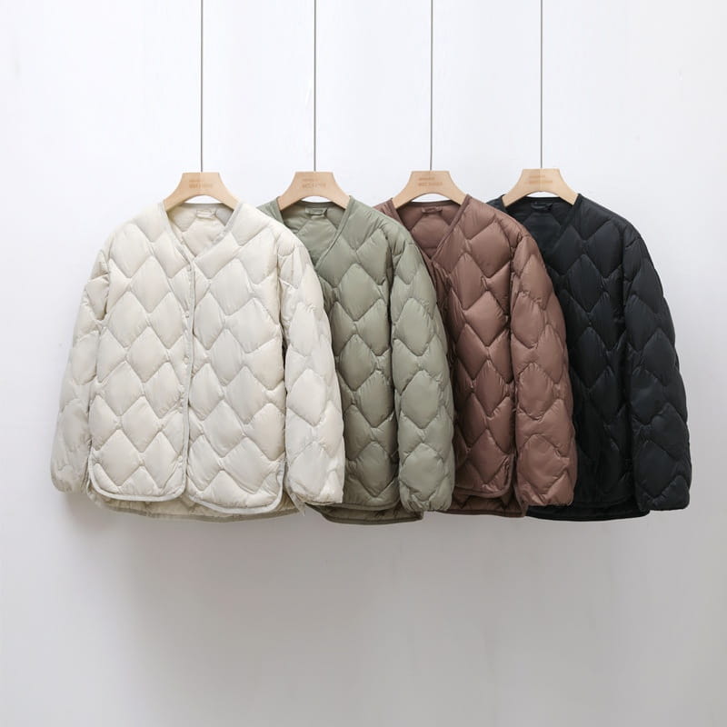 Women’s Short Liner Plus Size Diamond Lattice White Duck Down V-neck Coat