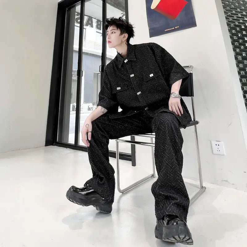 Silhouette Solid Color Denim Suit High Street Retro Men’s