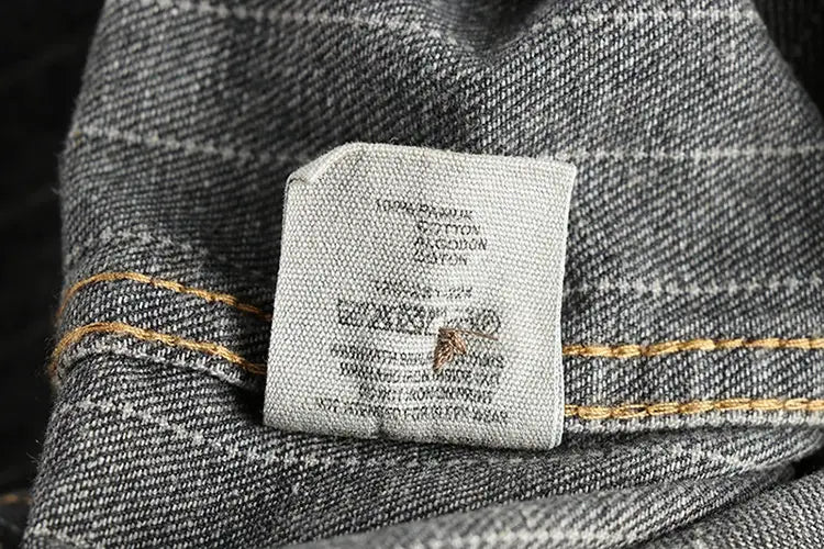 Men’s British Retro Black Gray Striped Denim Shirt