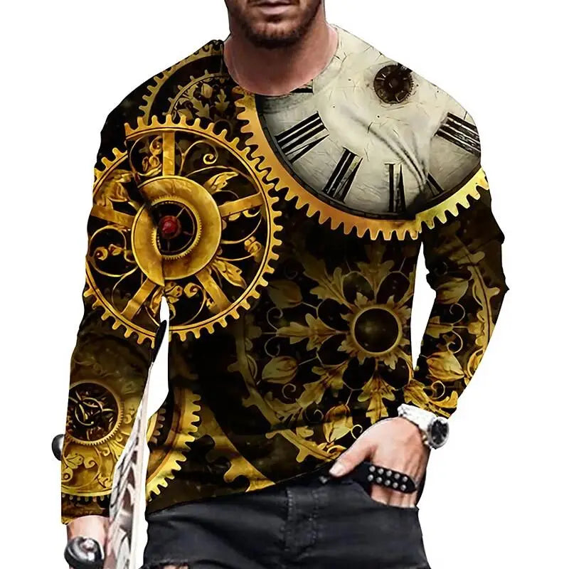 Men’s Clothing Long-sleeved Round Neck T-shirt