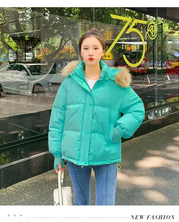 Loose Hooded Gloves Thickened Thermal Quilted Jacket Coat For Women