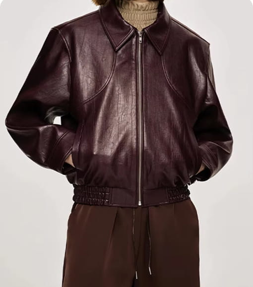 Long Sleeve Zipper Leather Lapel Baggy Coat