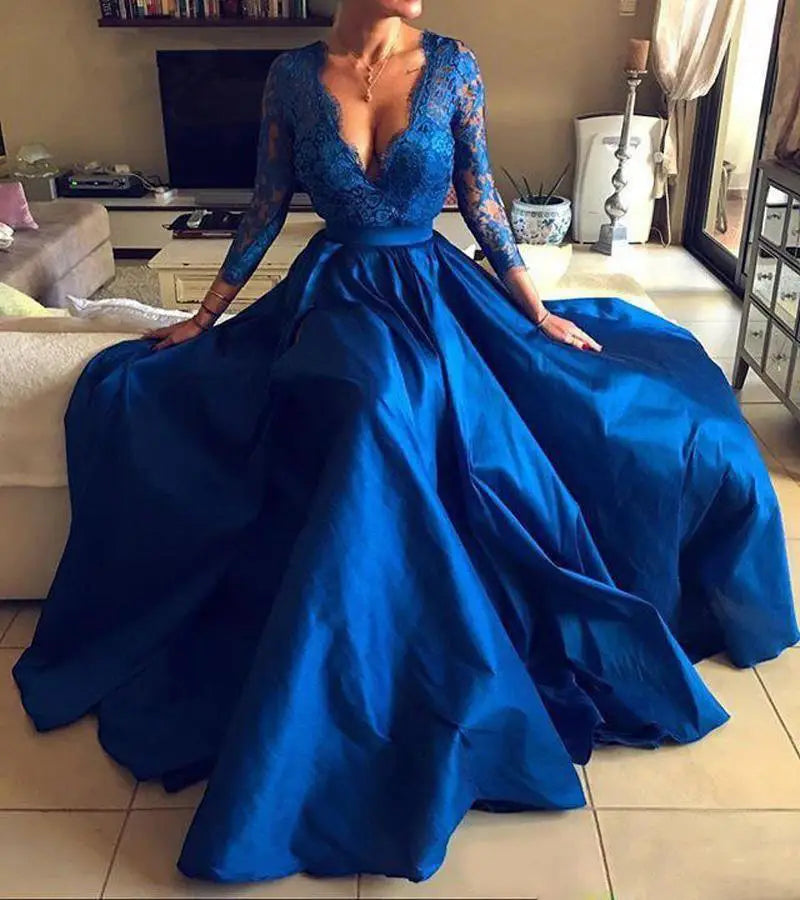 Enchanting Blue Lace Evening Dress Wedding Dress Luxury Clothing