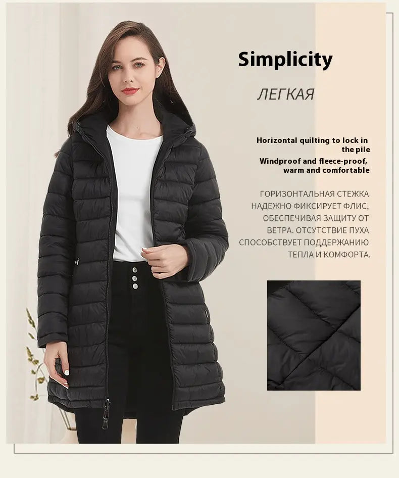 European Women’s Mid-length Autumn And Winter Wear Hooded Cotton Jacket