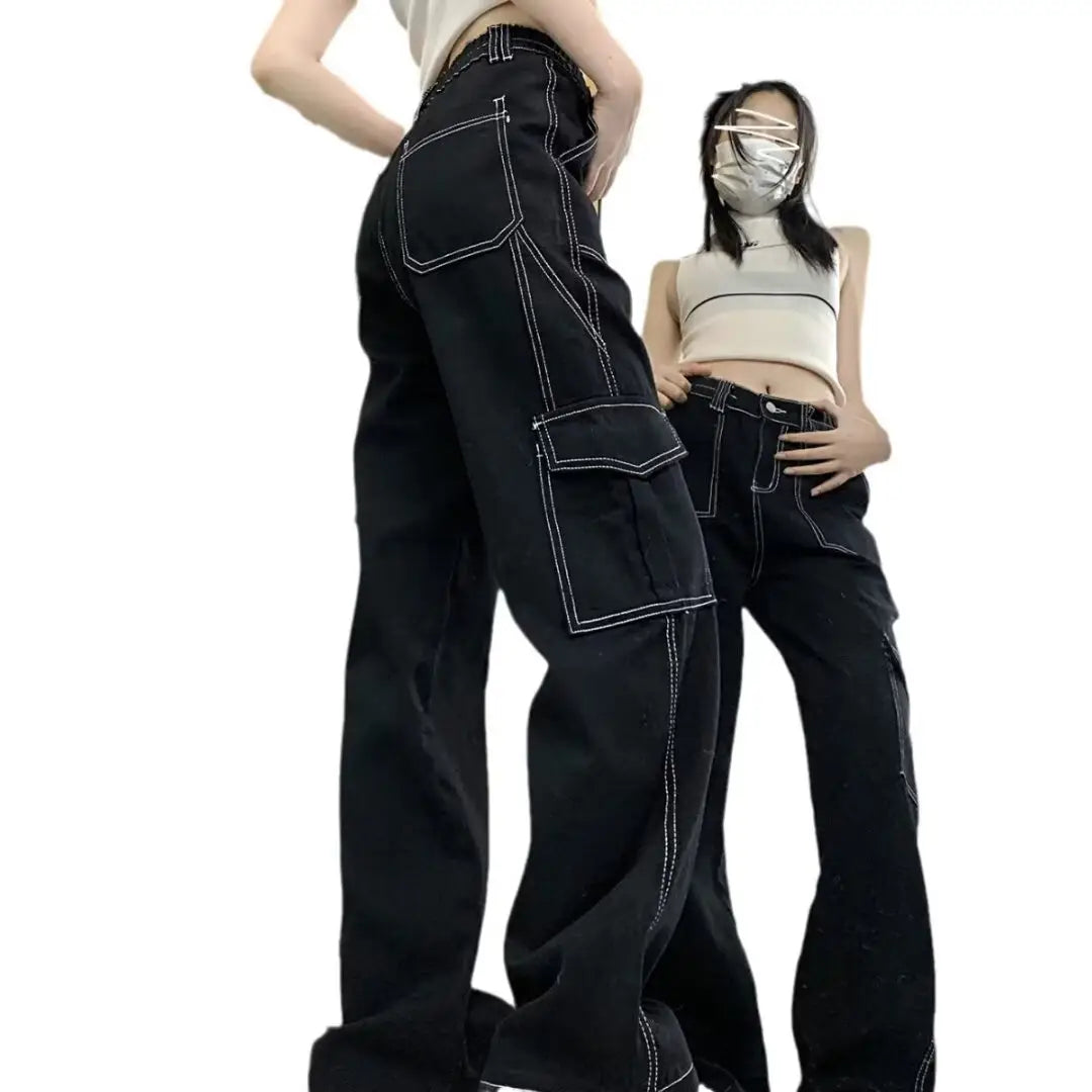 Jeans Women’s Straight Loose Spring Wide-leg Overalls