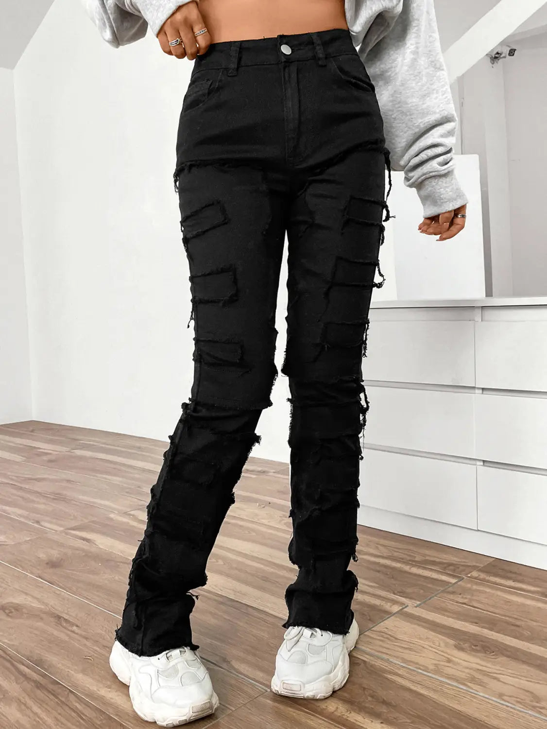Women’s Embroidered Straight-leg Pants Fashion I Stretch Patchwork Jeans