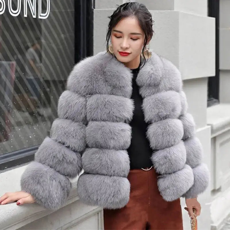 Fox Fur Slimming Stand Collar Splicing Coat
