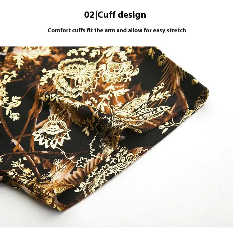 Summer Men’s Middle-aged Printed Shirt Short Sleeve Stretch Ice Silk Leisure