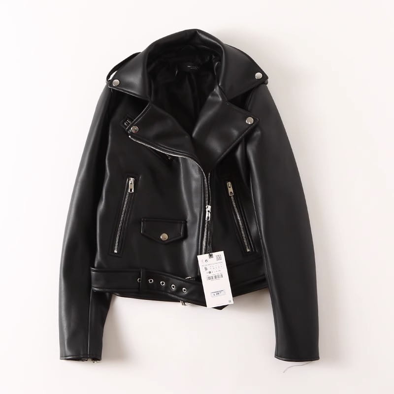 Women’s Black PU Leather Zip Jacket