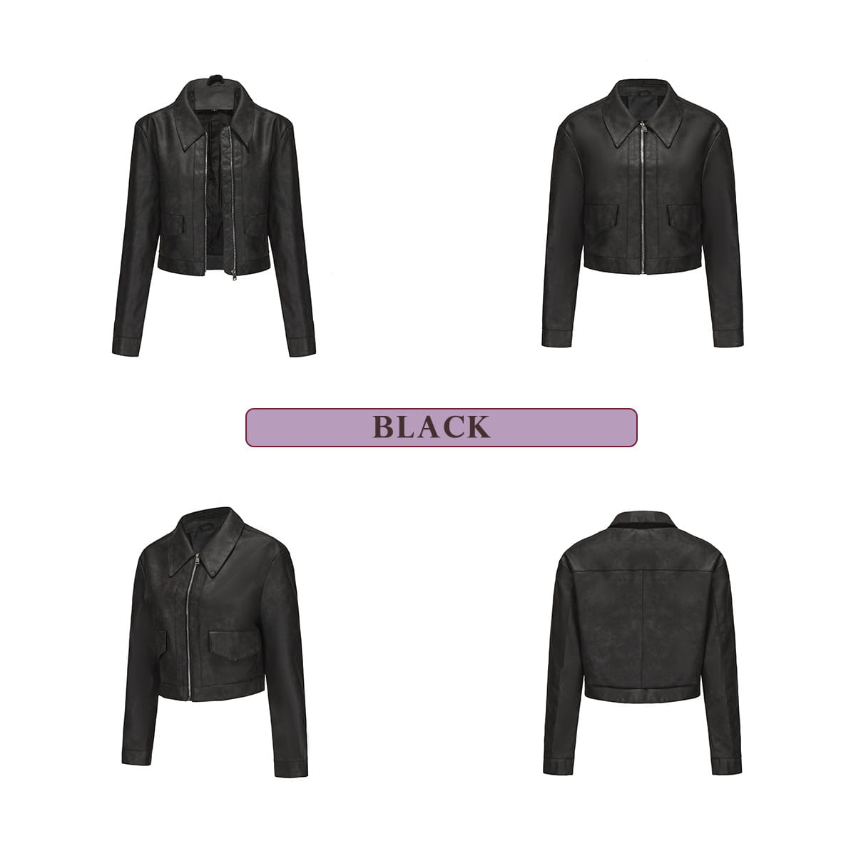 Women’s Long-sleeved Fashionable Faux Leather Jacket