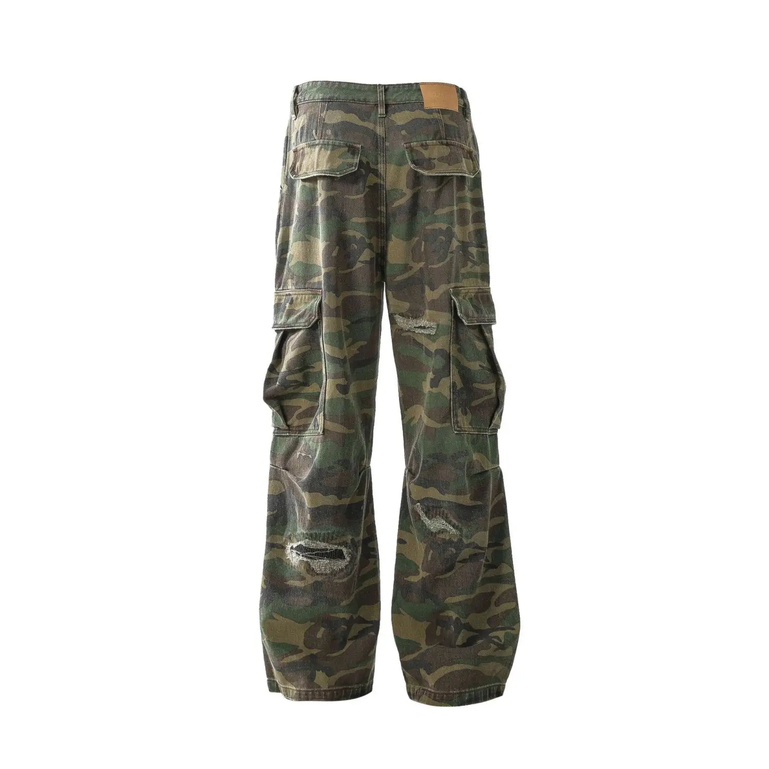 Retro Tattered Jeans Personalized Camouflage Workwear Casual Pants