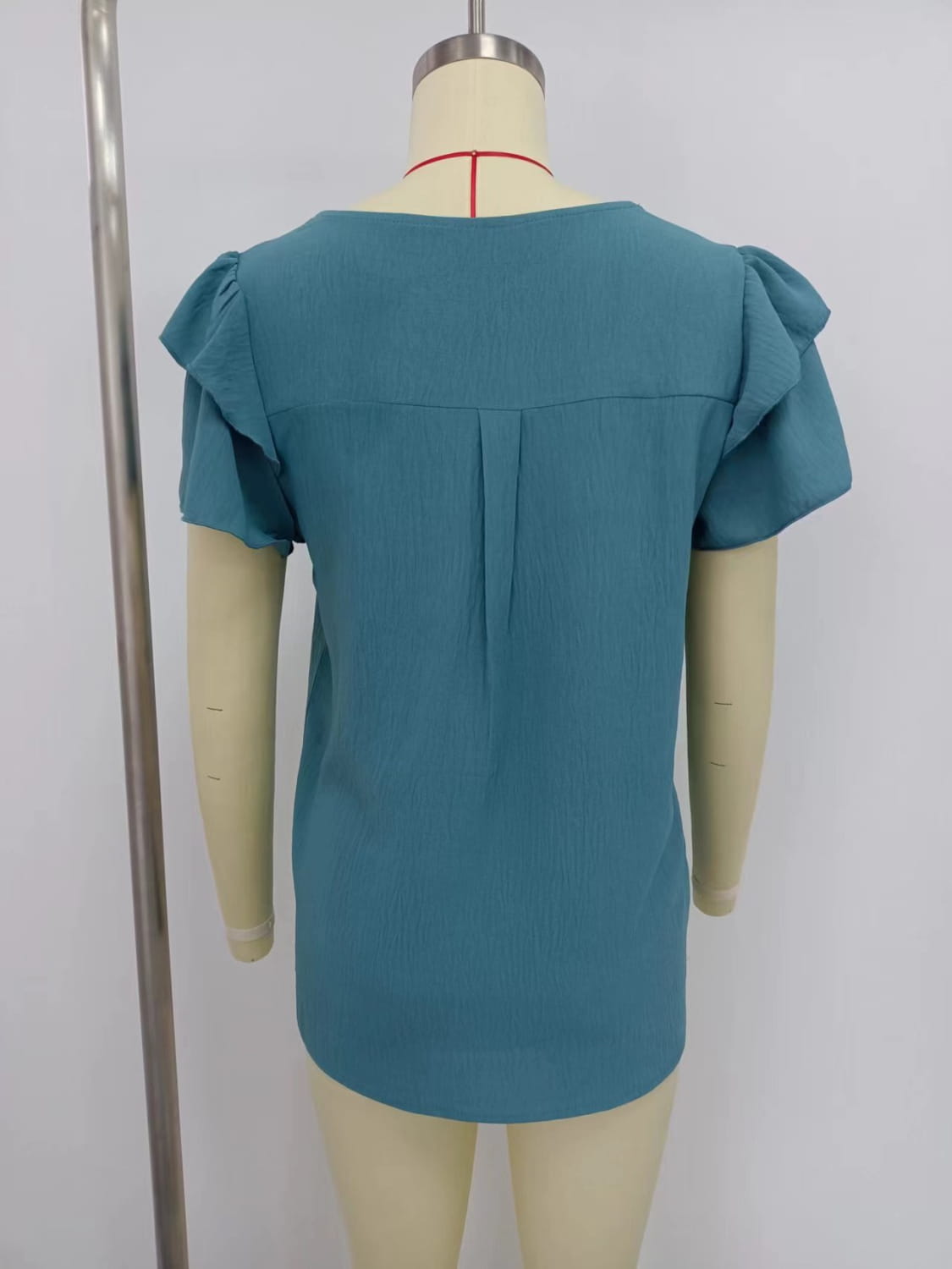 Summer Pleated Short Sleeve Round Neck Top Business Work Shirt
